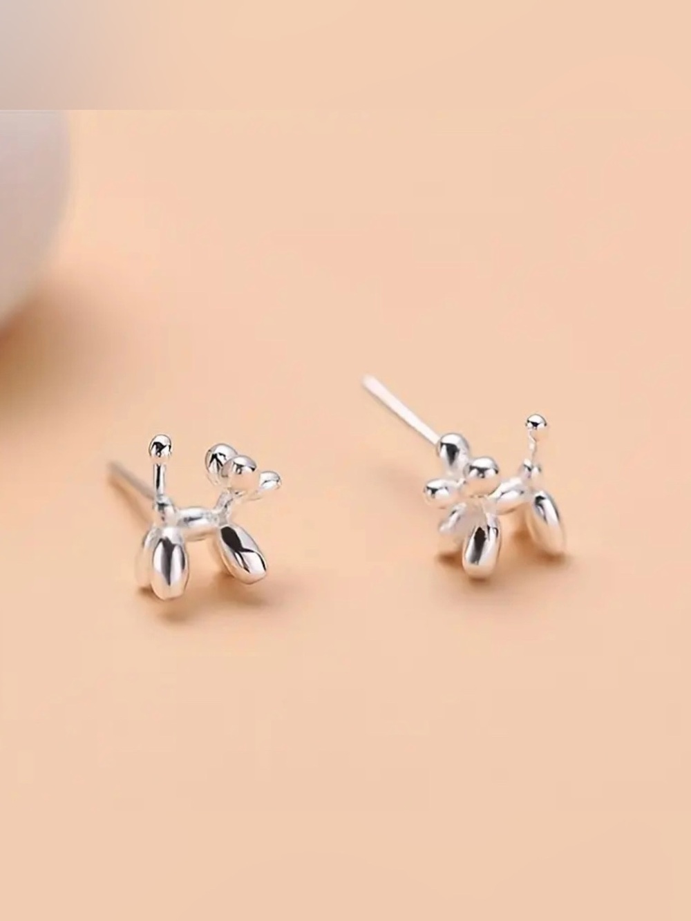 New Dainty Silver Balloon Dog Stud Earrings - Cute Miniature Design